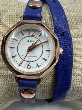 3/$30 La Mer Collection Watch Rose Gold Tone Blue Wrap Around Band New Battery